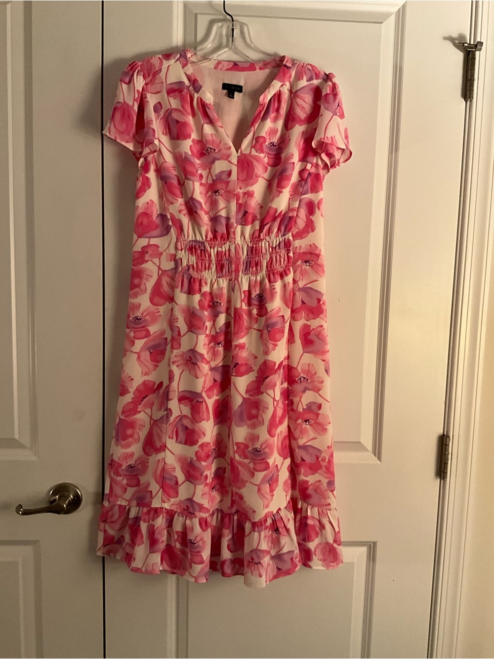 Talbots Pink Floral Short-Sleeve Smocked-Waist Dress size 2